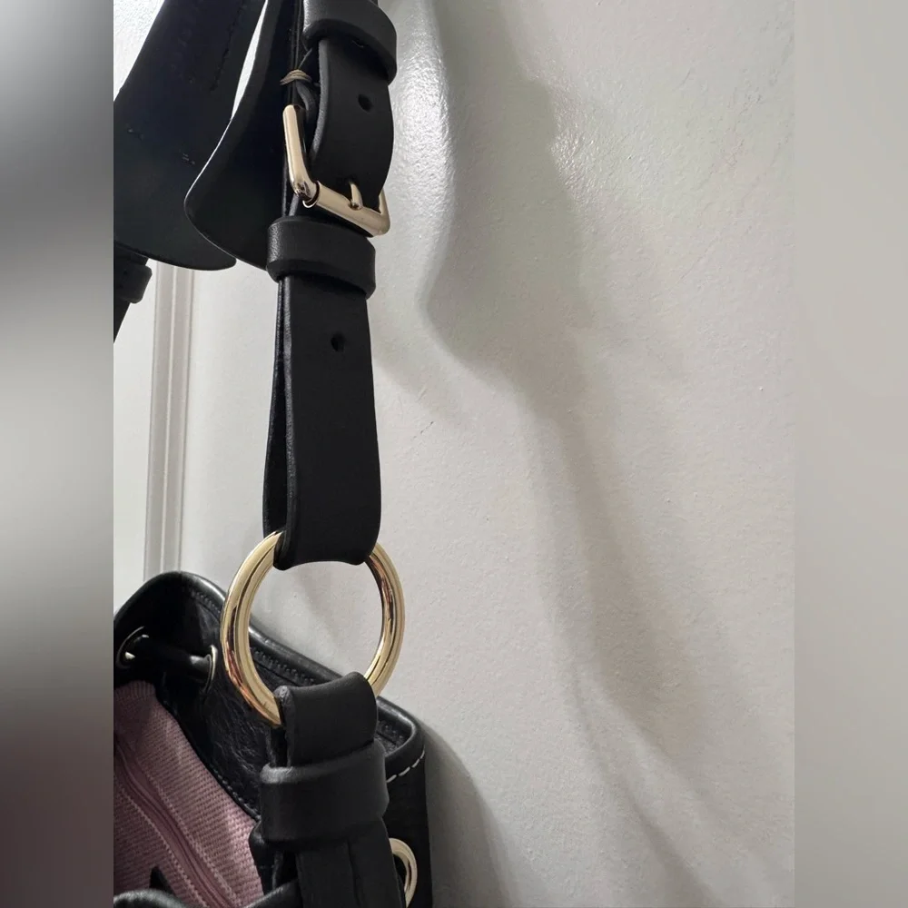 Dooney & Bourke Black Pebbled Leather Hobo Drawstring Bag - Picture 5 of 14